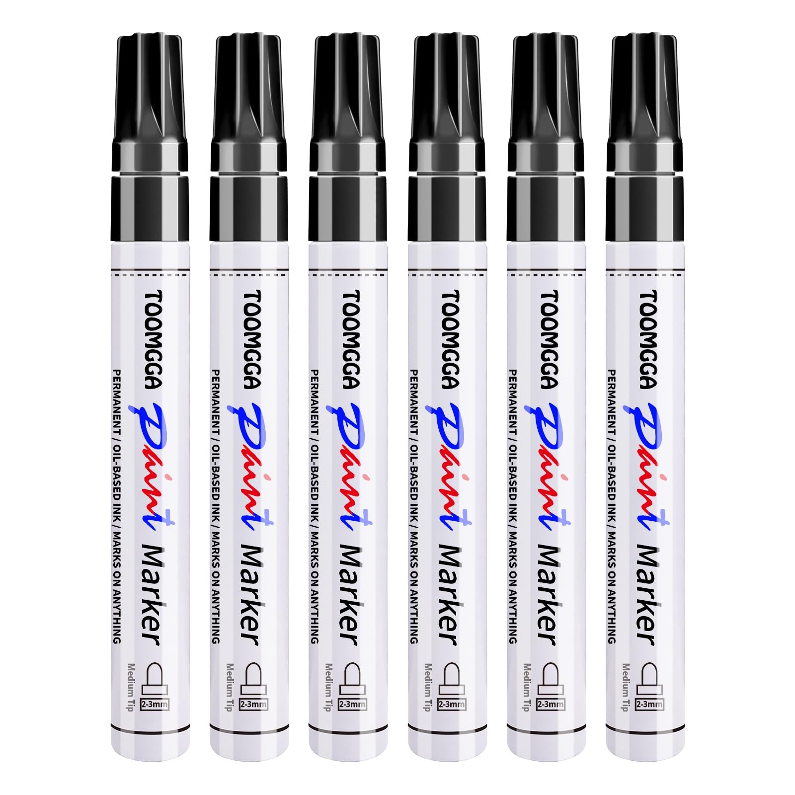 Black Paint Pens 6 Pack Permanent Oil-Based Medium Point Waterproof Markers