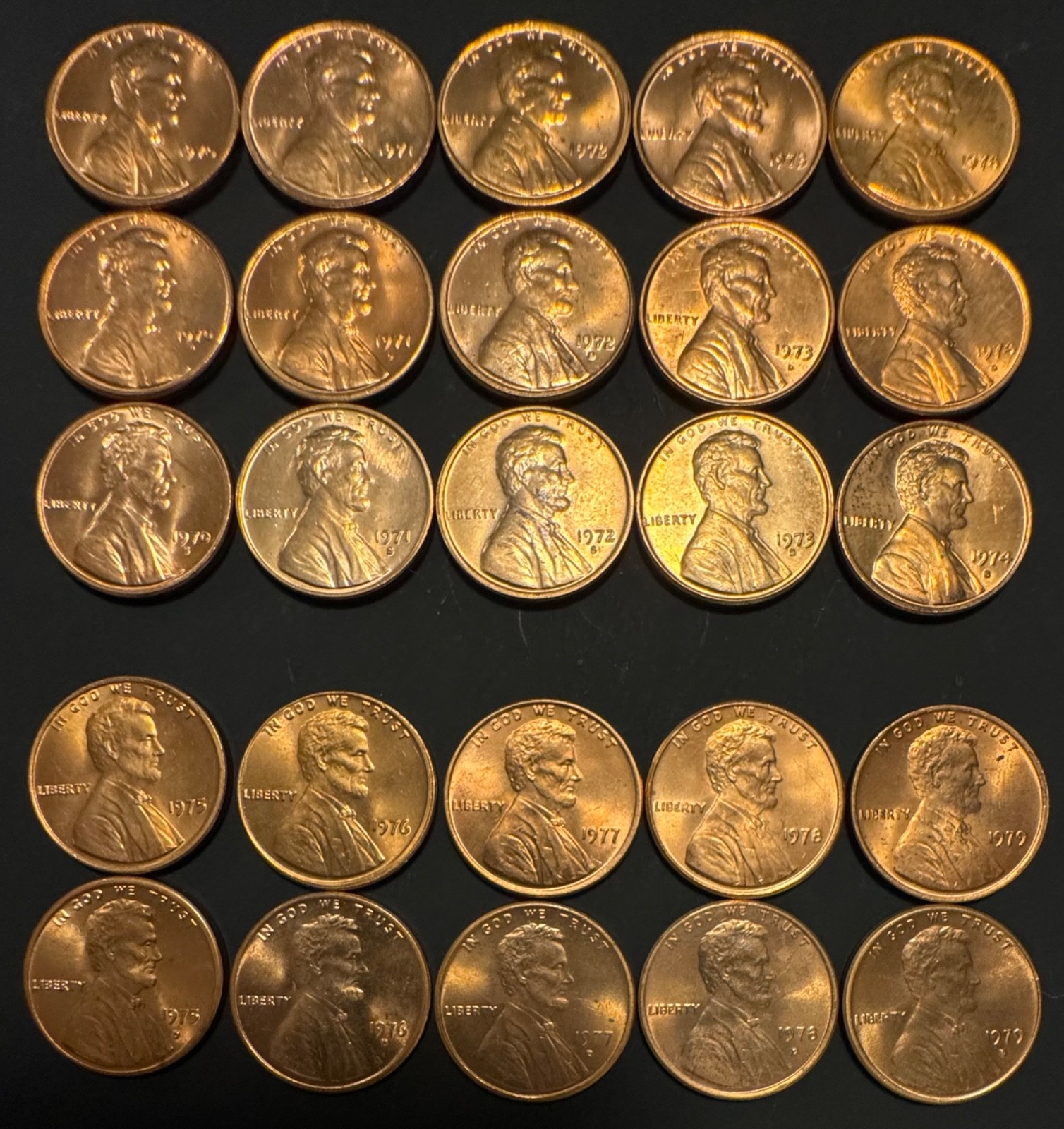 1970-74 PDS 1975-1979 PD Lincoln Memorial Cent Unc BU 25 Coin Lot Original Rolls