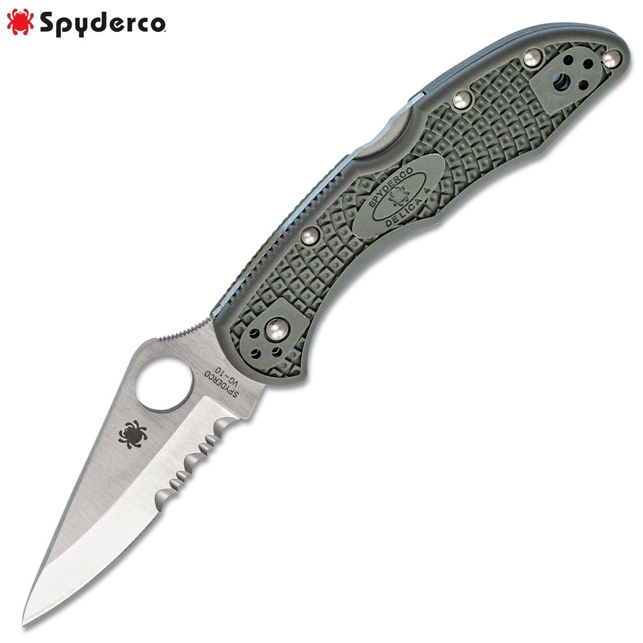 Spyderco Delica 4 VG-10 Satin Combo Blade Foliage Green FRN Handles C11PSFG