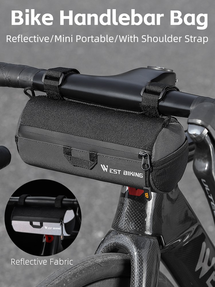 Bicycle Handlebar Mountain Road Bike Storage Bag Reflective with Shoulder Strap
