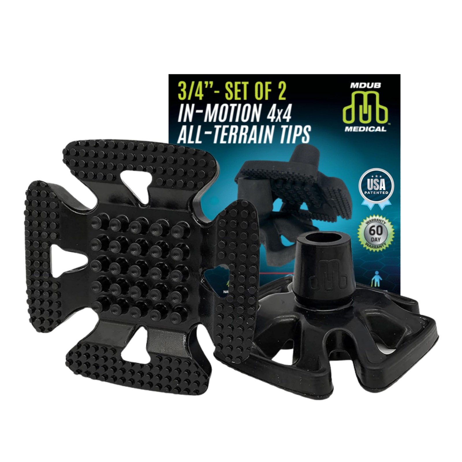 Medical All Terrain Tips - Heavy Duty Design & Sturdy Cane or Crutch Tips - S...