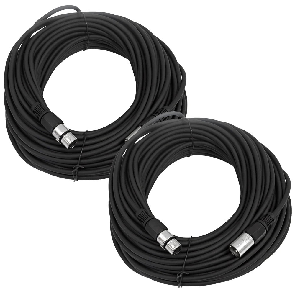 Pair Black 100ft XLR Microphone Cables Audio Cord Mic Lead Male to Female