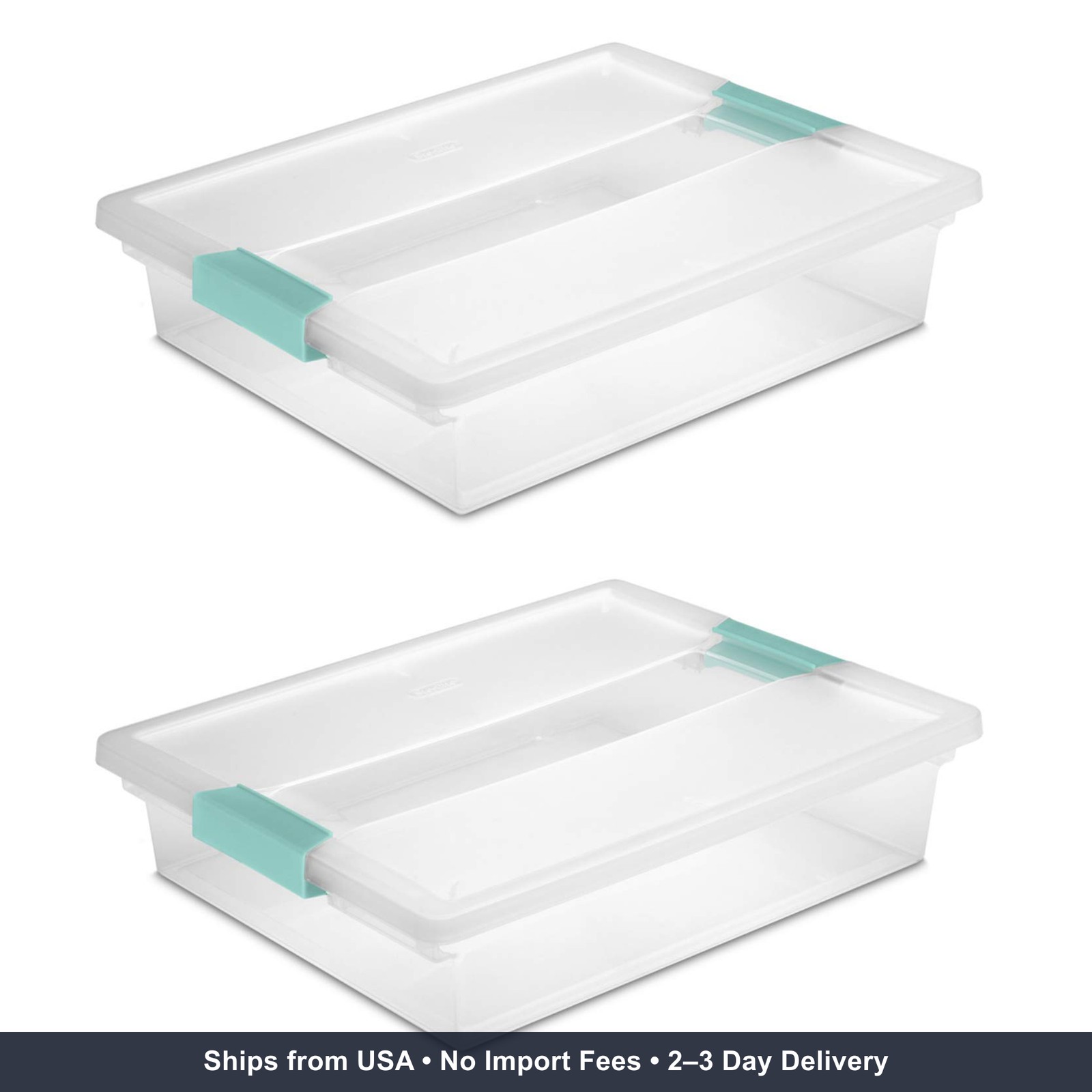 STERILITE 19638606 Large Clip Box, Clear with Blue Aquarium Latches 2 pieces (La