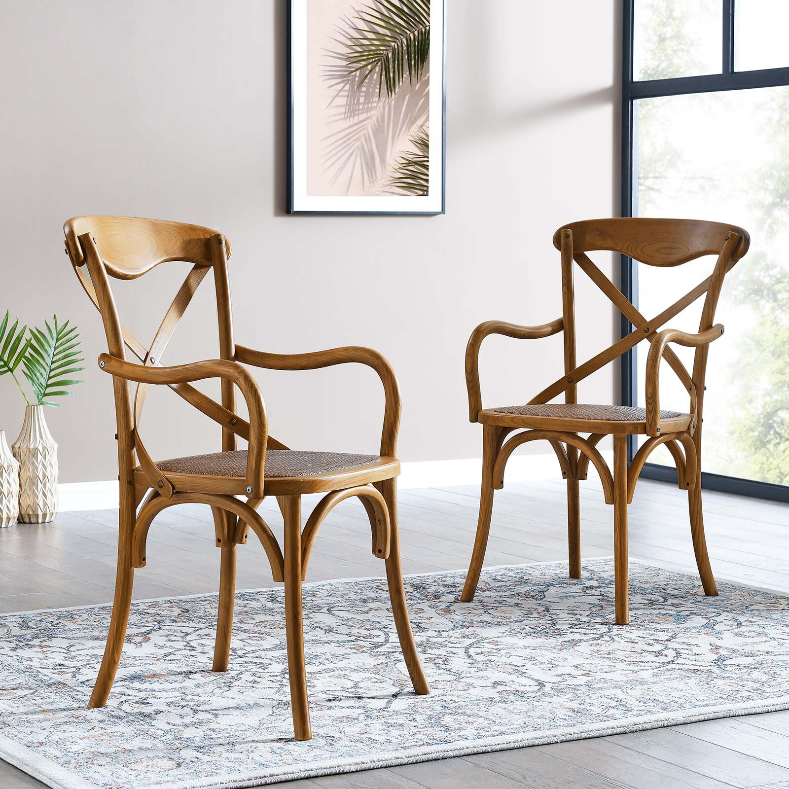 Modway Gear Dining Armchair Set of 2 in Walnut