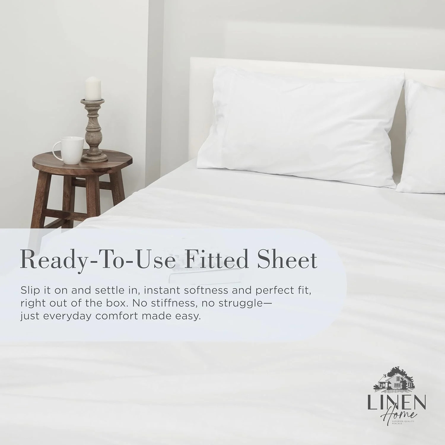 Washed Cotton Percale Fitted Sheet Queen Size White 1 Deep Pocket Fitted Shee...