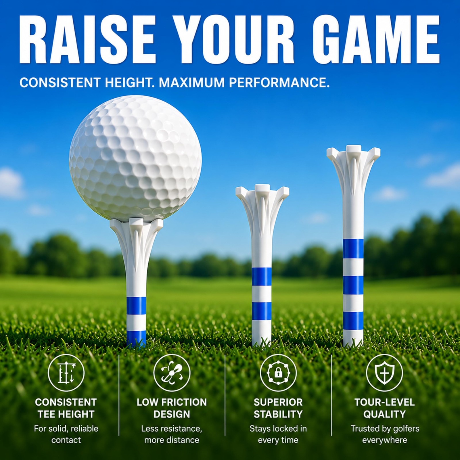 CHAMPKEY Professional 170 Pack 5-Prong Plastic Golf Tees 3 Sizes Assorted Pack -