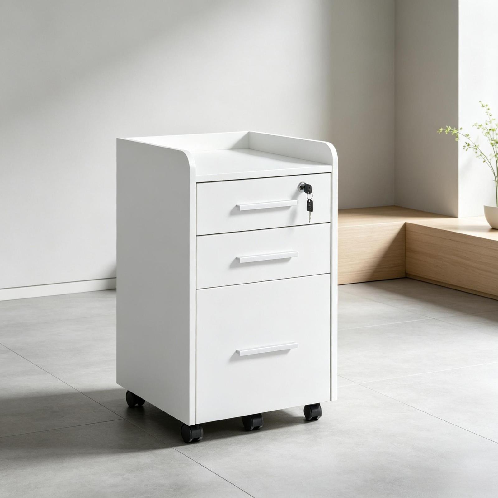 Mobile Lockable 3-Drawer Filing Cabinet on Wheels, 15.4" W