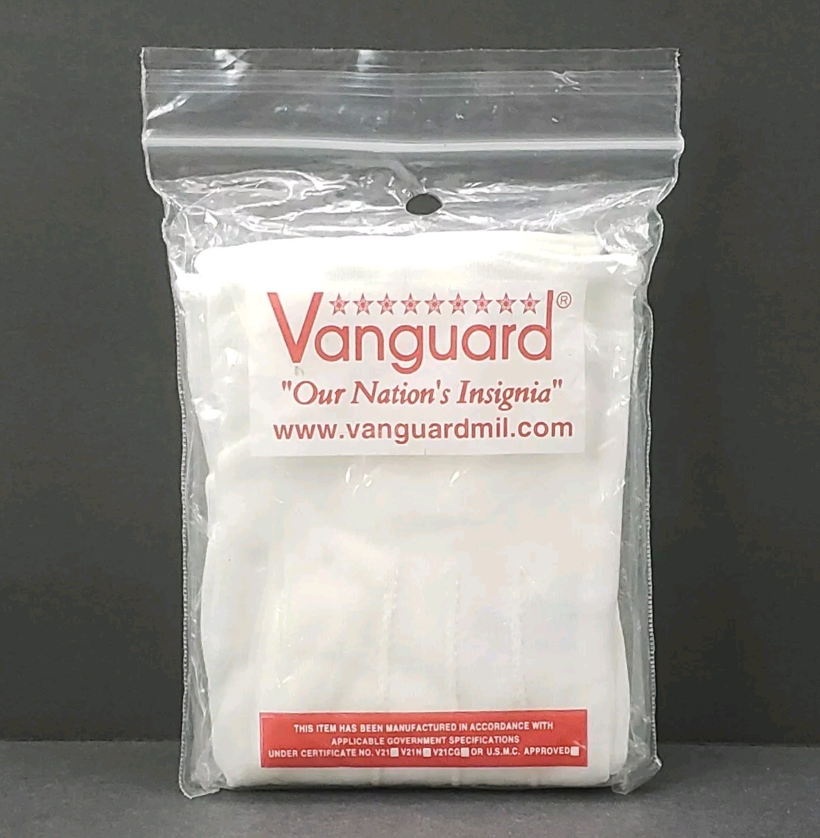 Vanguard Military Dress White Nylon Gloves Snap Wrist - One Size Fits Most NEW