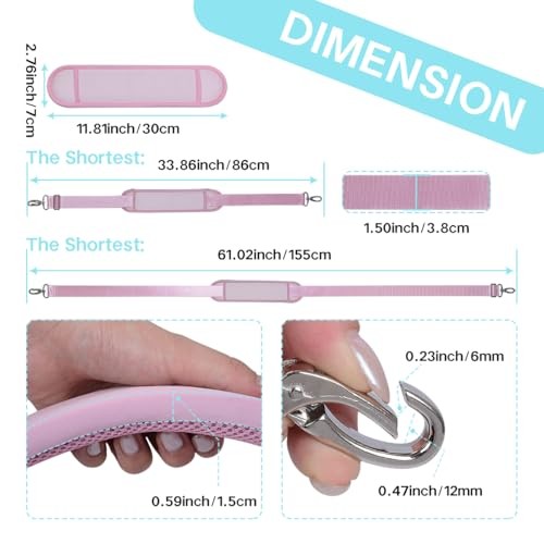 Shoulder Strap Universal Replacement Bag Strap with Removable shoulder pad Pink