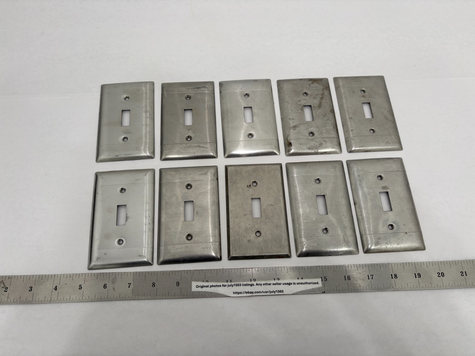 (10) USED Stainless Steel 1-Gang Toggle Switch Cover Plates - READ!