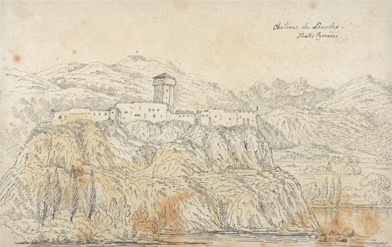 Chateau Lourdes Hautes-Pyrenees France 1823 - Pencil Drawing - Grand Tour