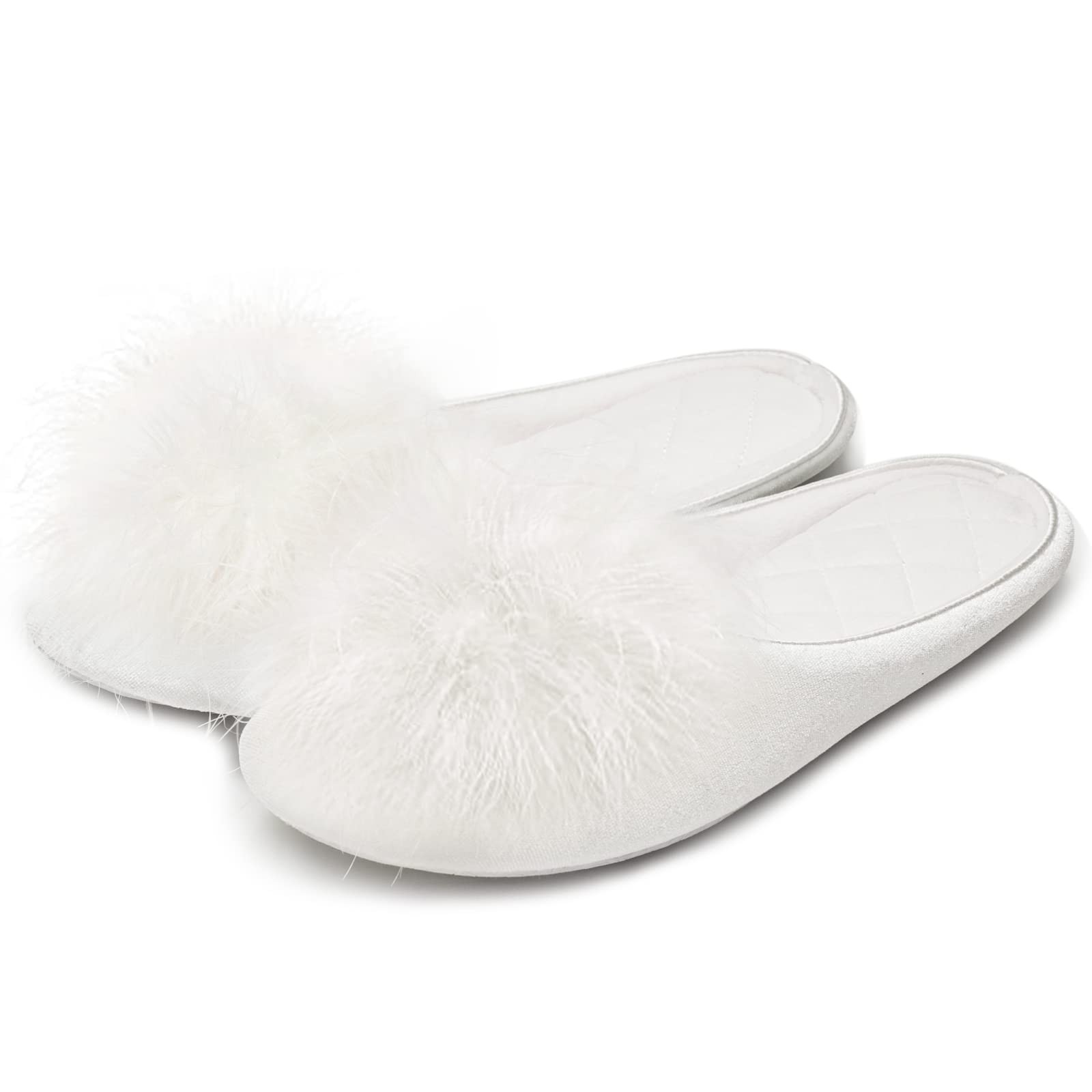 GRITHEIM Womens Fuzzy Pom Pom Feather Velvet House Slippers Sexy Cozy Bedroom...