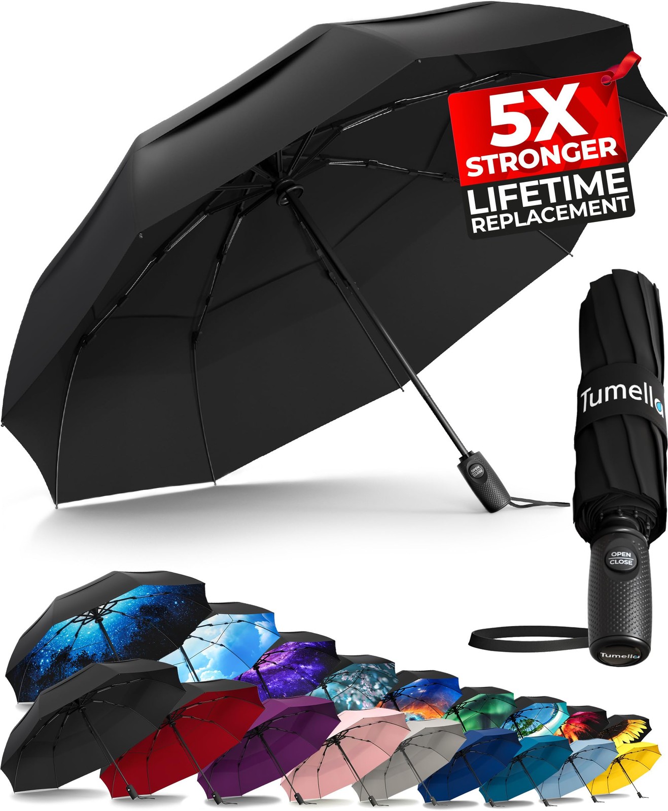 TUMELLA Strongest Windproof Travel Umbrella (Compact, Superior & Beautiful), ...