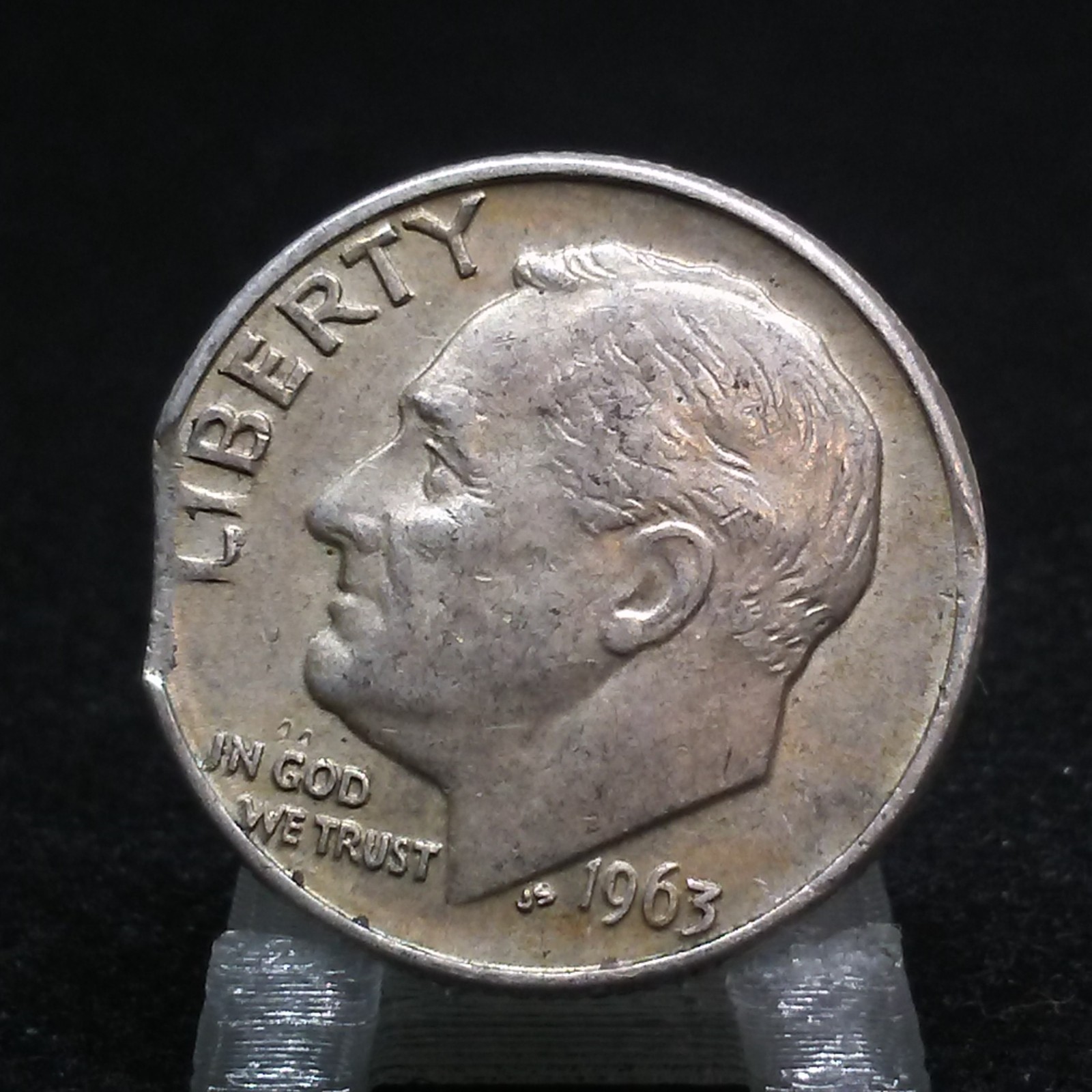 1963 D Roosevelt Dime  Error Clipped Planchet  90% Silver