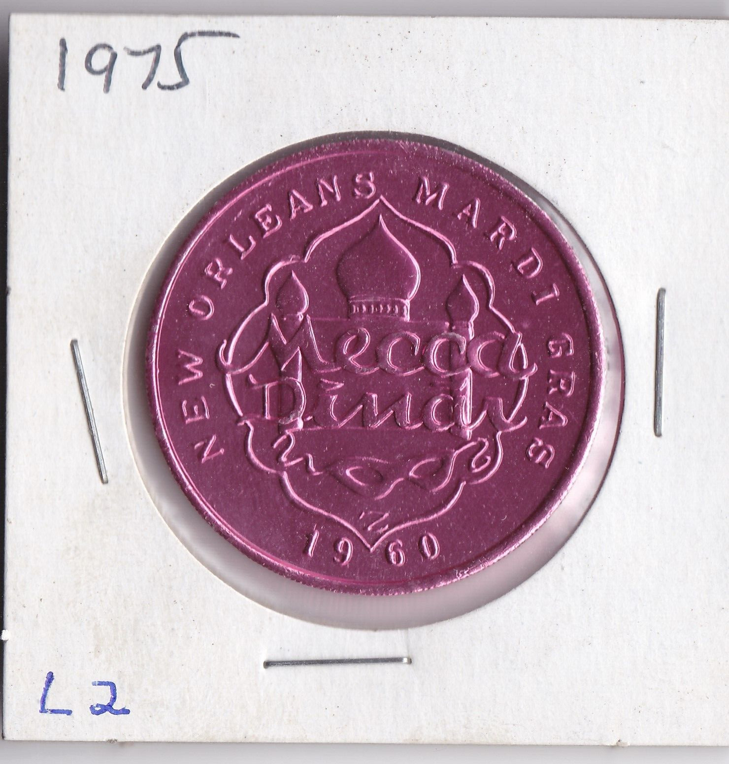 1975 Mecca Dinar 1960 NEW ORLEANS MARDI GRAS/LEGENDS IN MUSIC DOUBLOON (Pink L2)