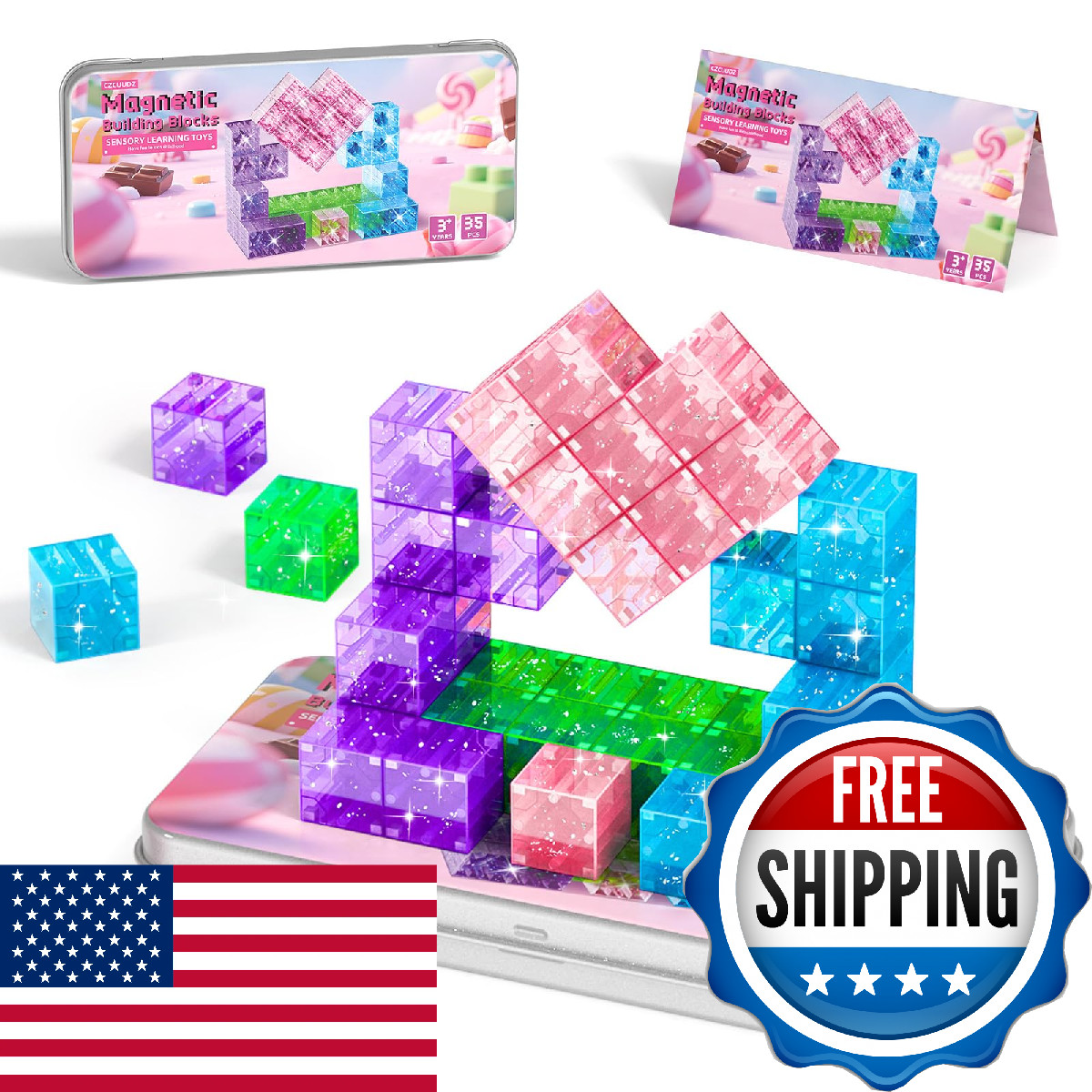 CZCUUDZ Magnetic Blocks Travel, 35PCS Mini Magnetic Blocks for Toddlers, STEM Bu