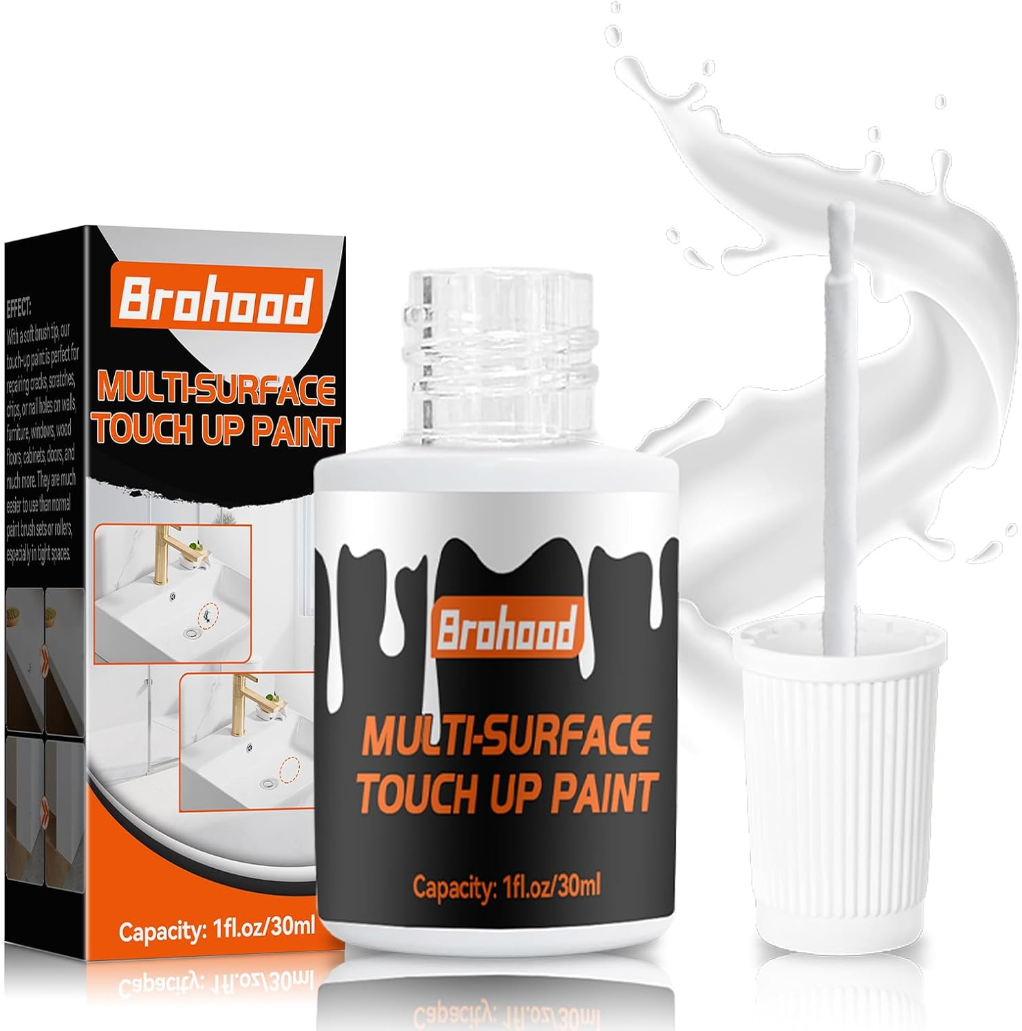 Brohood White Touch up Paint, Appliance Kitchen Cabinet Bathtub Paints for Wall,