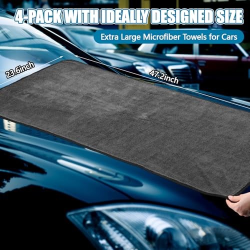 4 Pack Car Drying Towel 48" x 24" Extra Large Microfiber Towels for Car,
