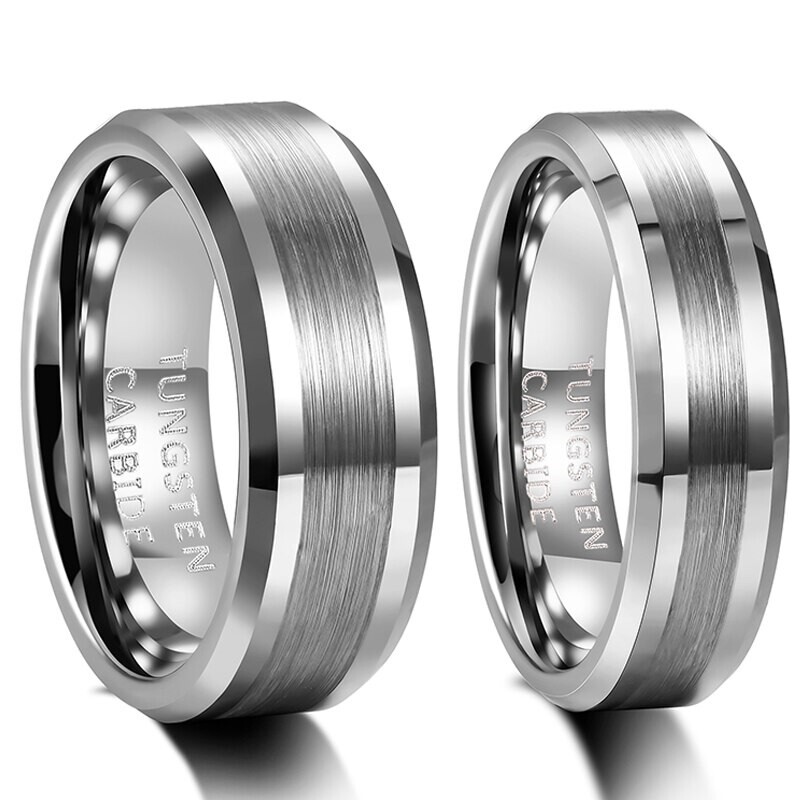 Tungsten Carbide Ring 8mm Silver Brushed Classic Men Engagement Anniversary Gift
