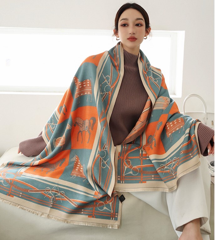 Thick Warm Winter Scarf Luxury Design Print Horse Women Cashmere Pashmina Shawl