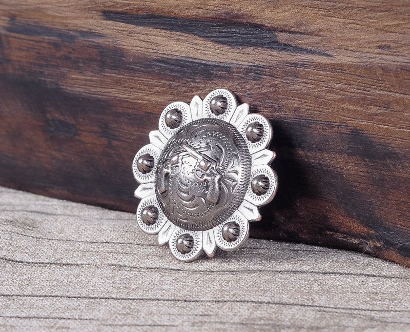 LOT OF 6 CONCHOS ANTIQUE SILVER PICO BERRY WESTERN RODEO LEATHER CRAFT 1 1/2 "