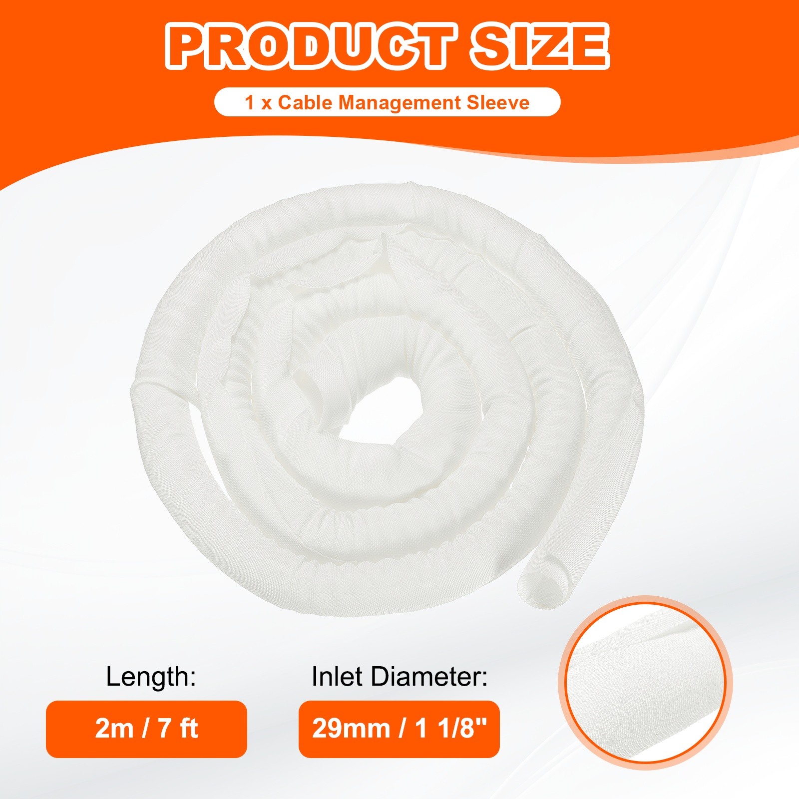 Wire Split Braided Cable Management Sleeve, White (1 1/8" - 7 Feet)