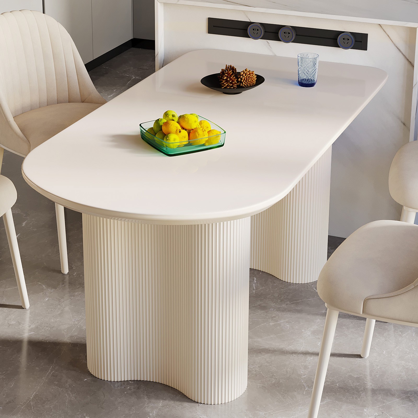 54" Cream White Dining Table for 4-6 Modern Kitchen Table Oval Dining Room Table
