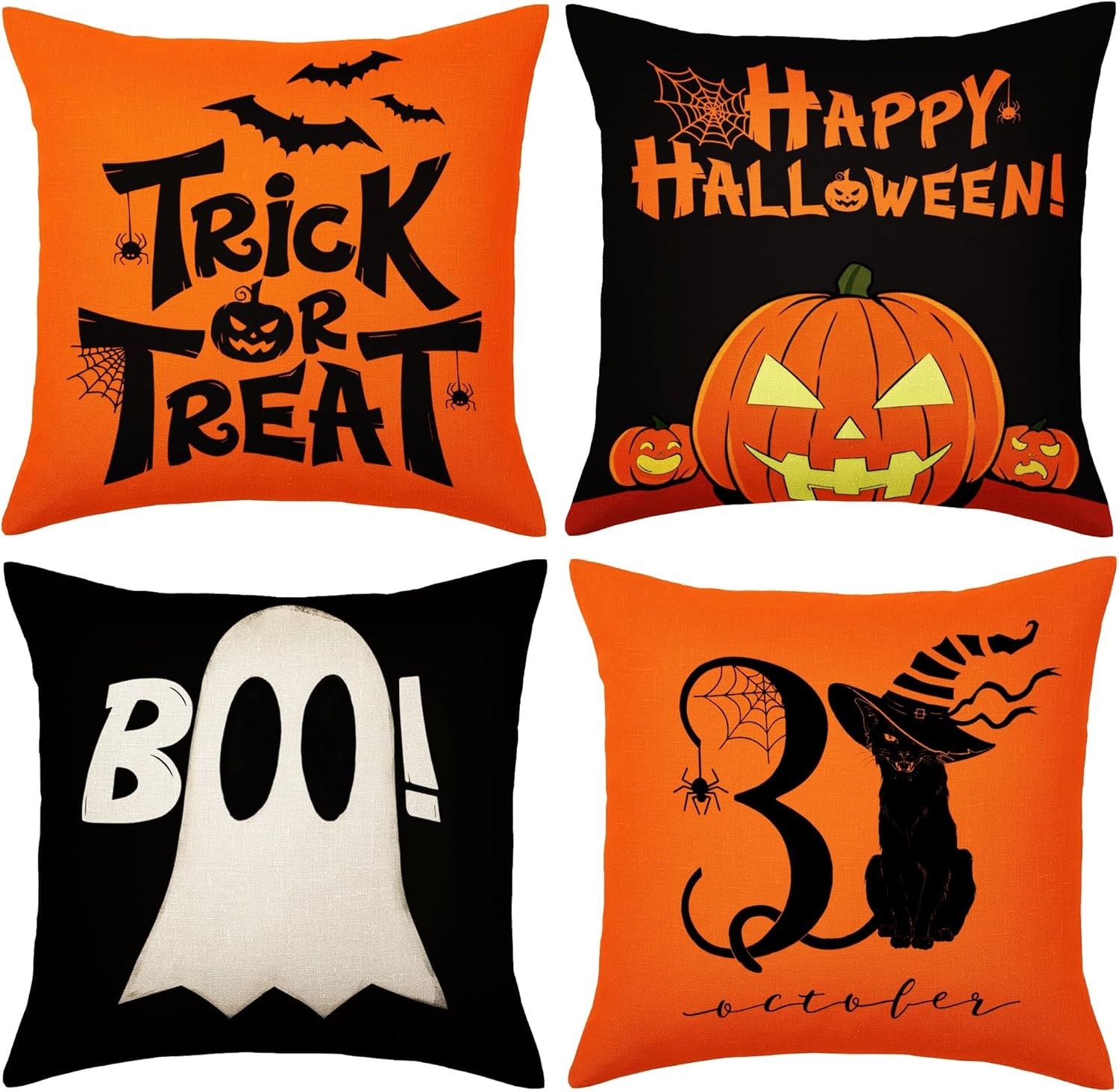 JUSTOTRY 4pc Halloween Decoration Pillow Covers 18x18 for Halloween