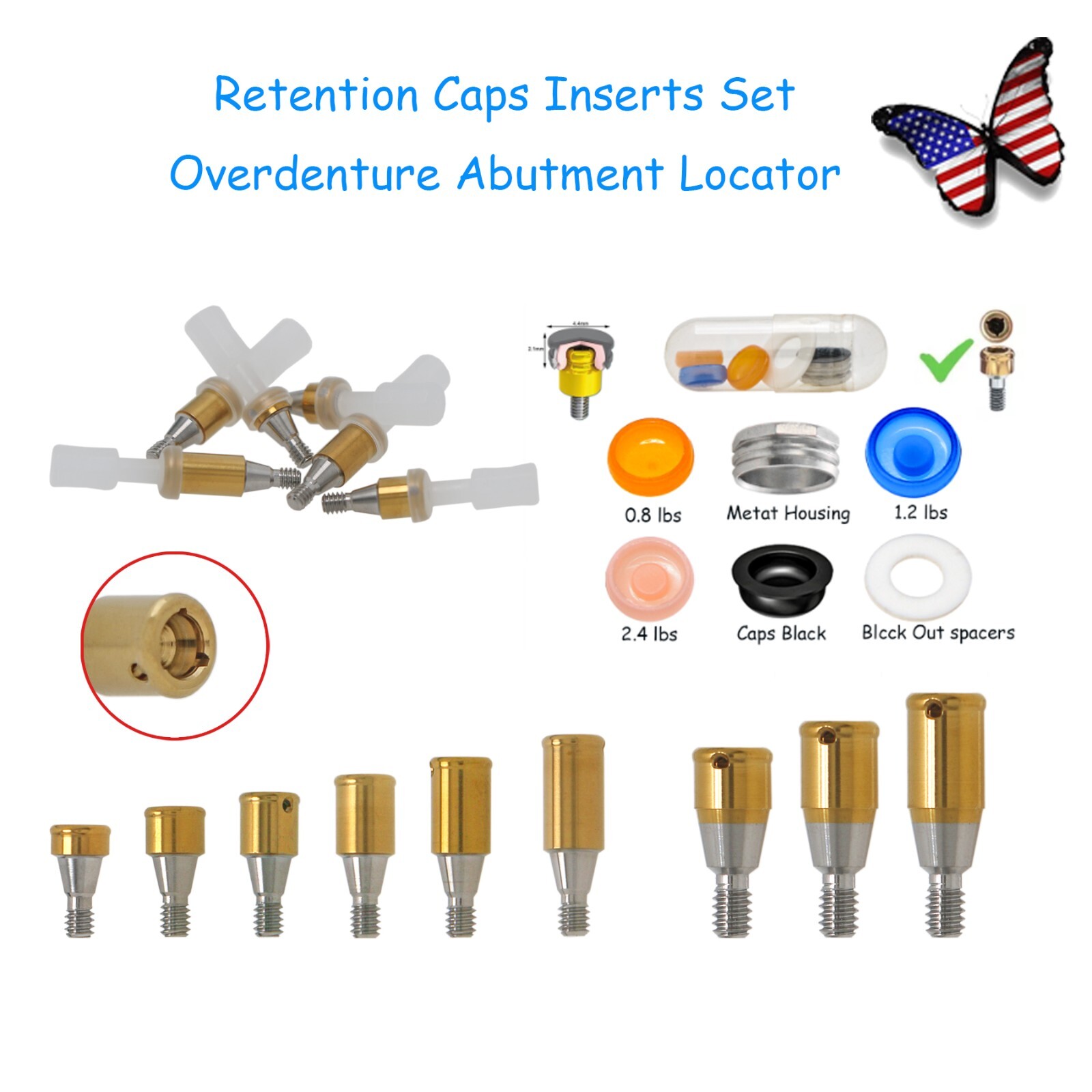 Hiossen ET Locator Overdenture Abutment Male Cap fit Osstem Mini/Regular Dio 3.7