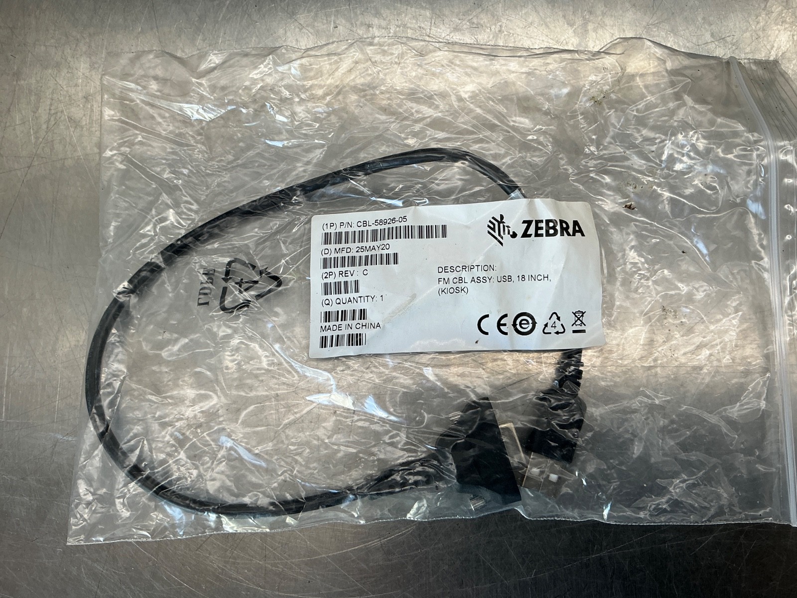 Zebra CBL-589-26-05 USB CABLE (18" STRAIGHT)