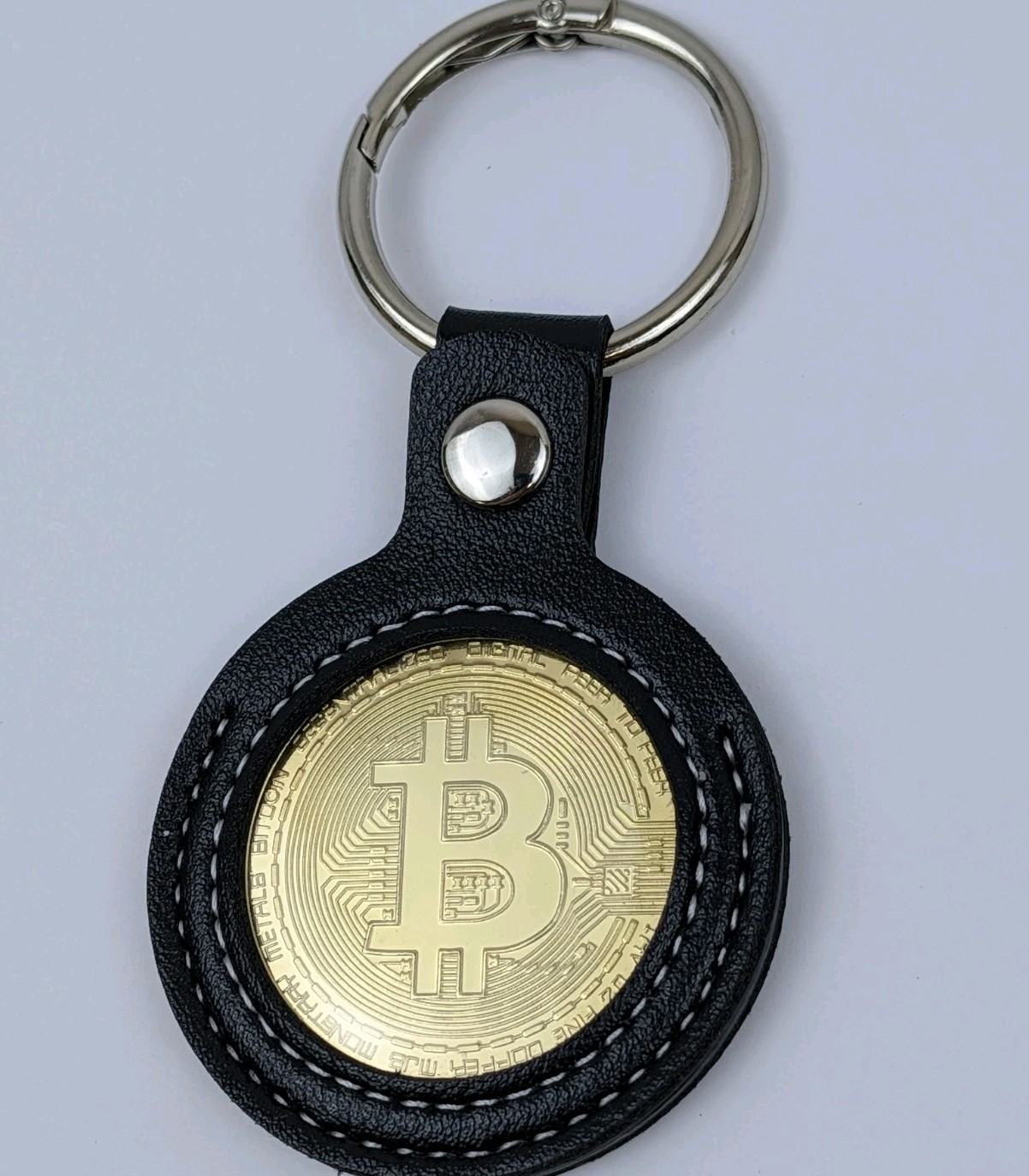 BITCOIN Keychain in Pleather Case, Gold Plated Bitcoin Cryptocurrency, NEW