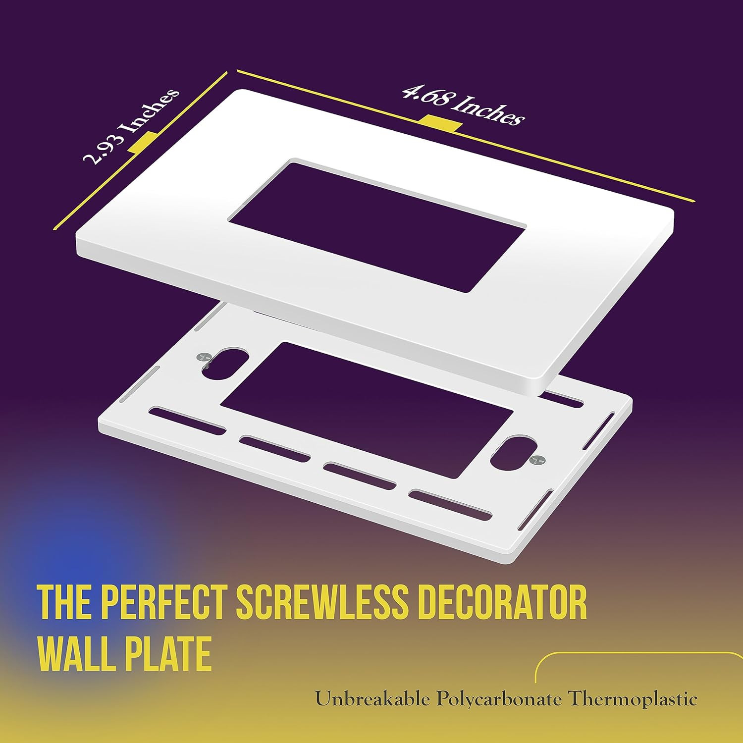 Screwless Decorator Wall Plates Child Safe Outlet Covers, Size 1-Gang 4.68" H X