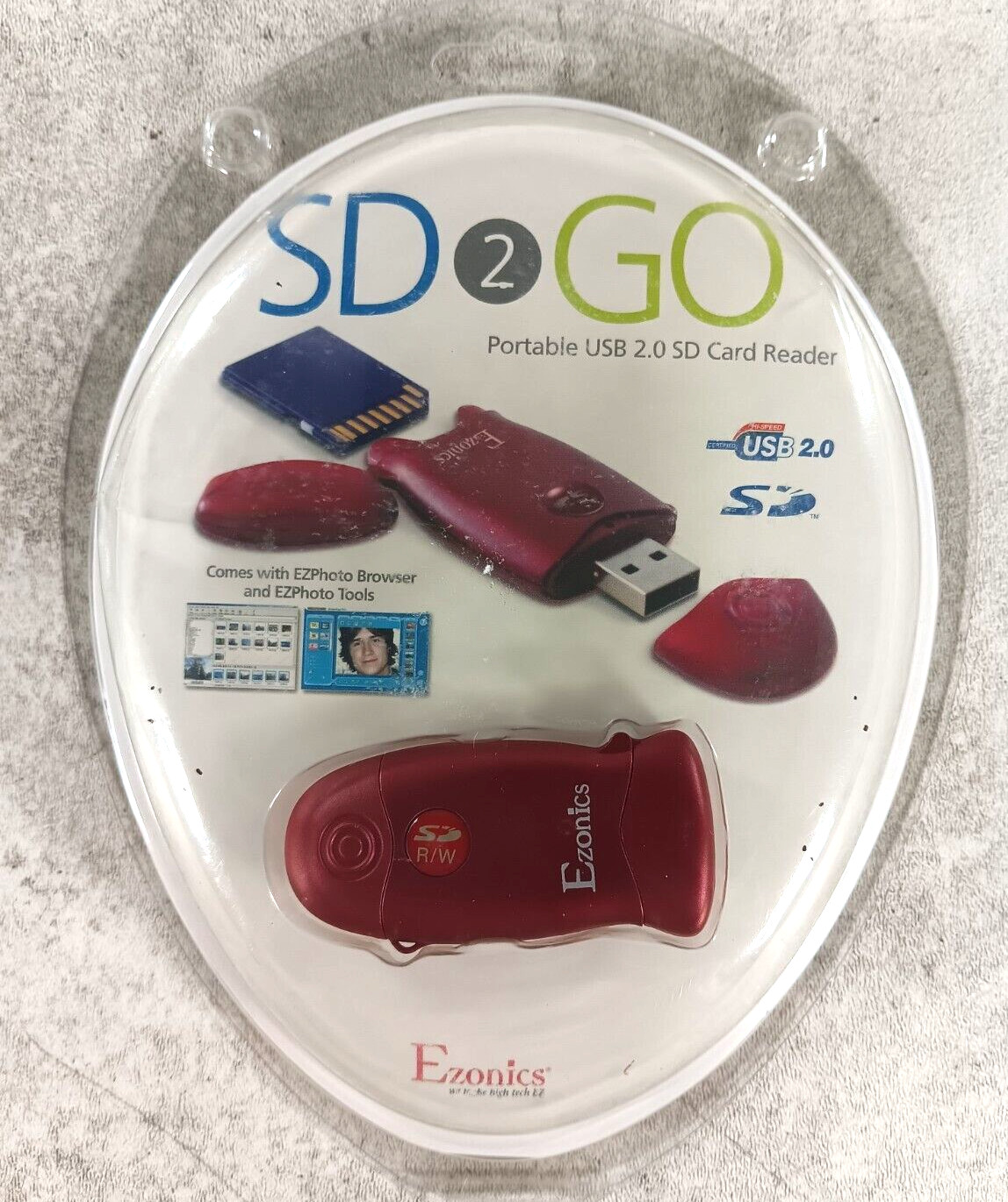SD 2 Go Portable USB 2.0 SD Card Reader by Ezonics NEW