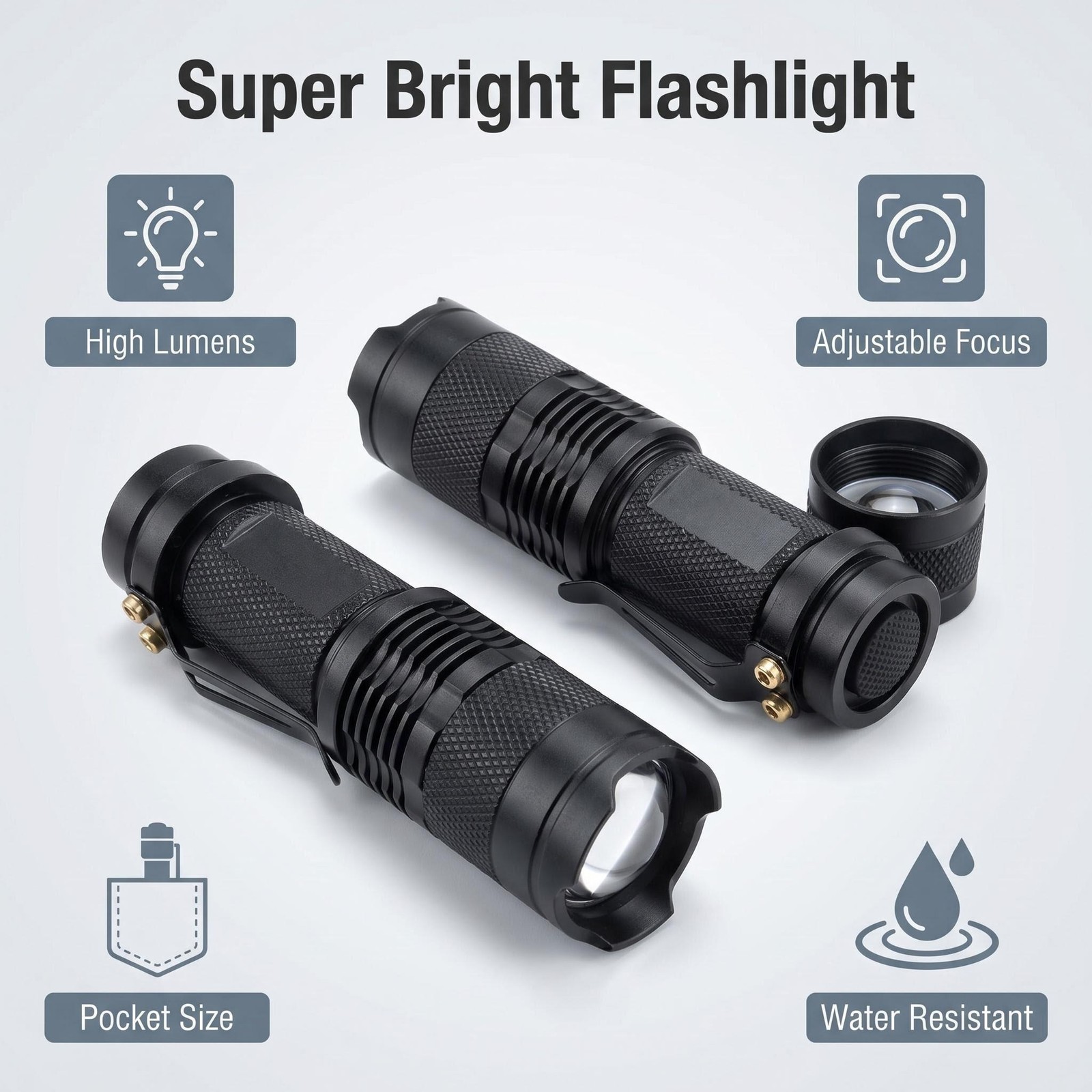 2PCS Super Bright LED Flashlight USB Rechargeable LED Camping Lamp Torch