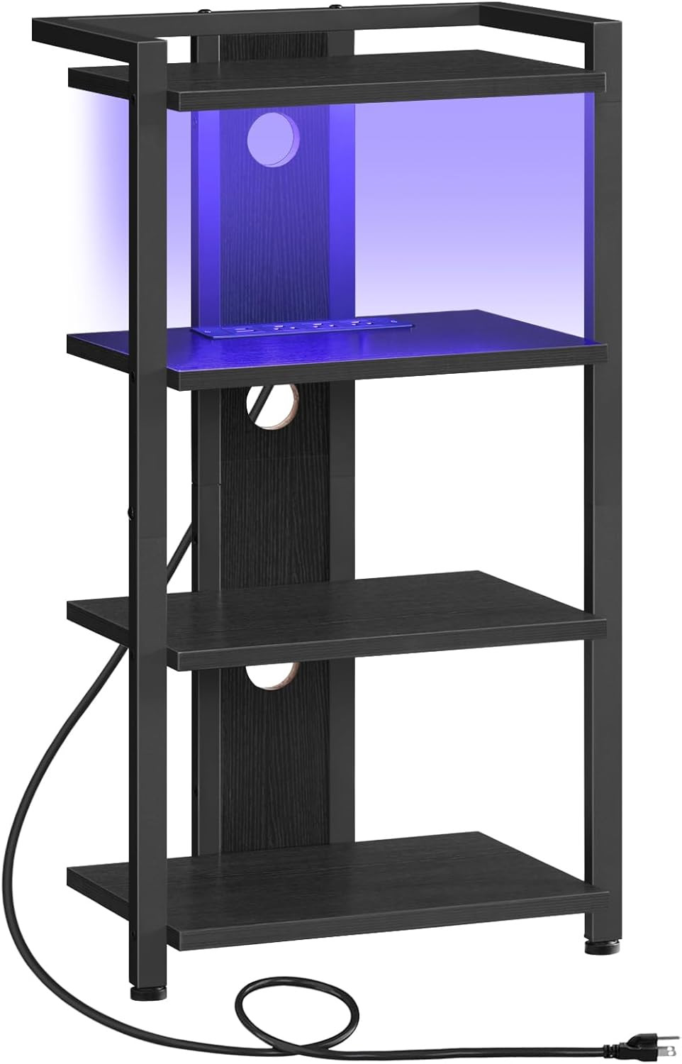 Game Console Shelf, 4-Tier Video Gaming Consoles Stand with Outlet & RGB Light,