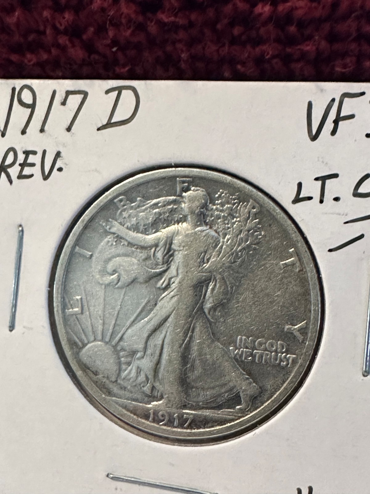 1917 d reverse walking liberty half dollar VF+++ Cleaned