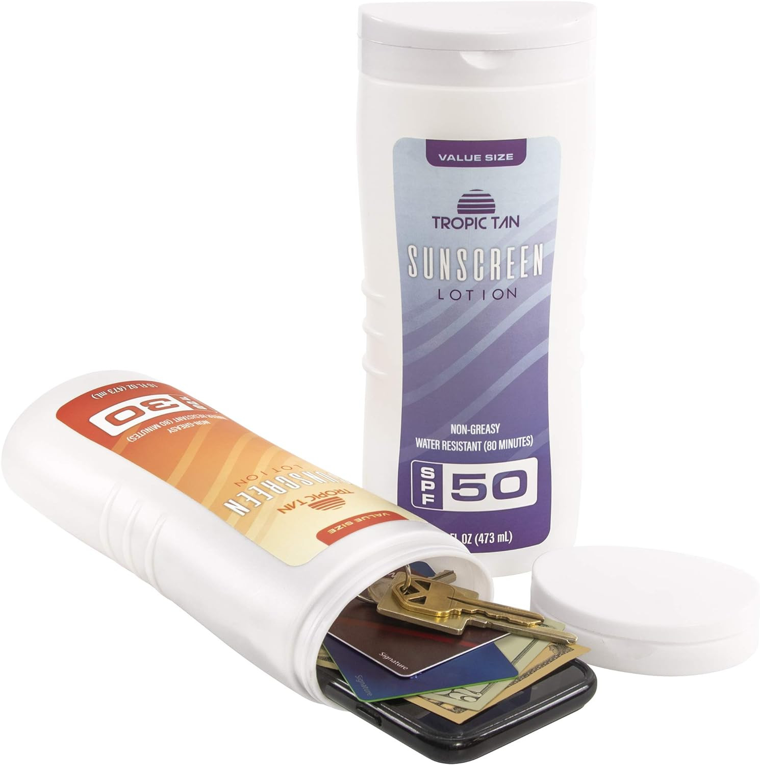 Sunscreen Diversion Safe Bottles 2 Pack - Safely Hides Your Valuables