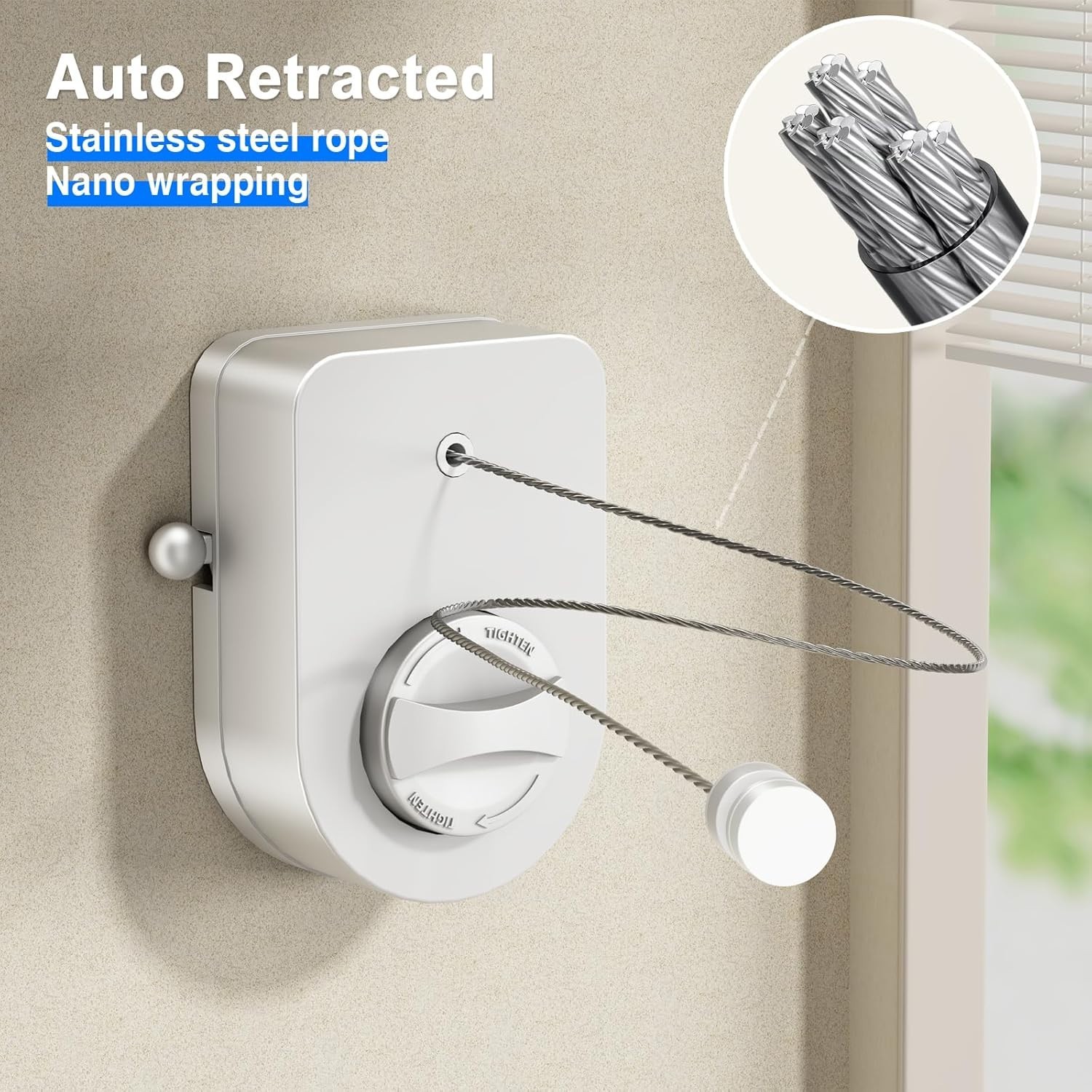 Stainless Steel Retractable Clothesline - 13.8 ft Non-Sagging Solution