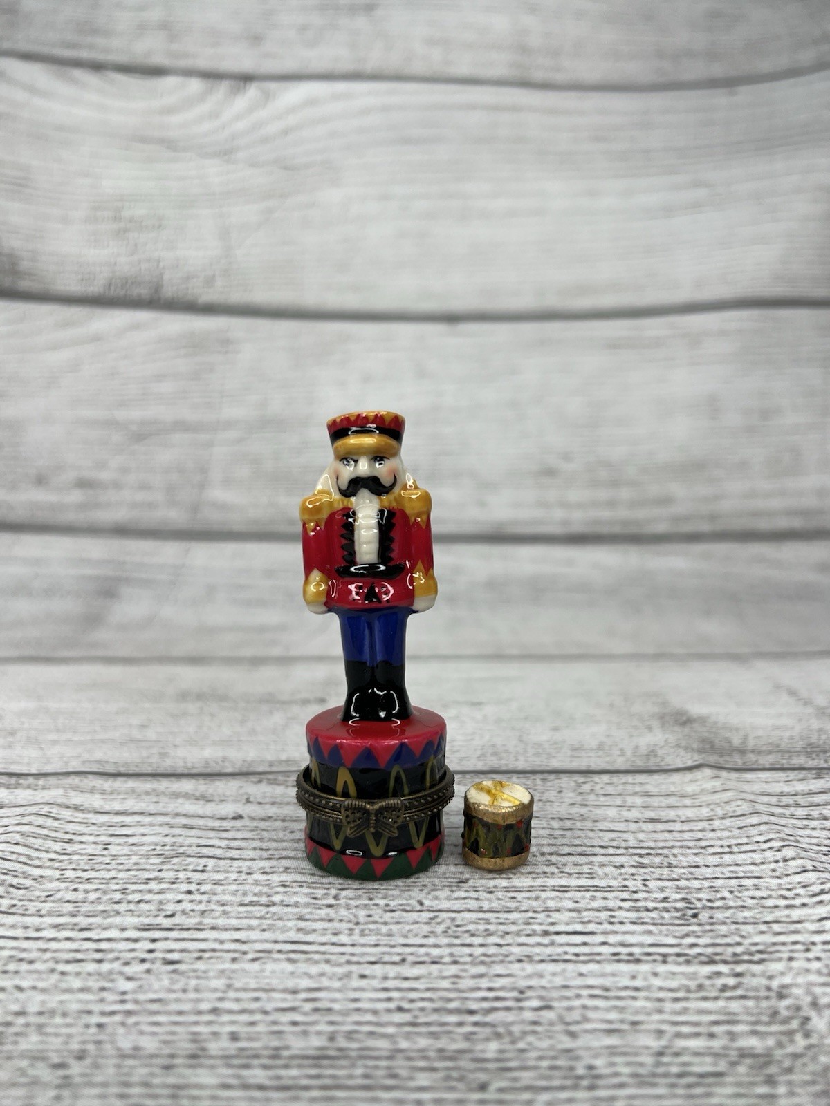 VTG PHB Style Nutcracker Toy Soldier Porcelain Trinket Box W/Drum Trinket