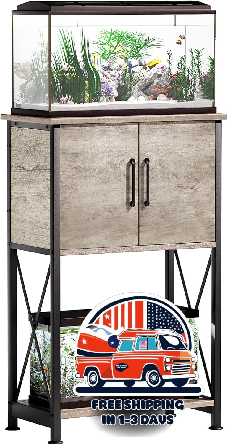 Soporte Doble Para Pecera De Metal Con Armario Mesa Para Acuario 500 LBS US NEW