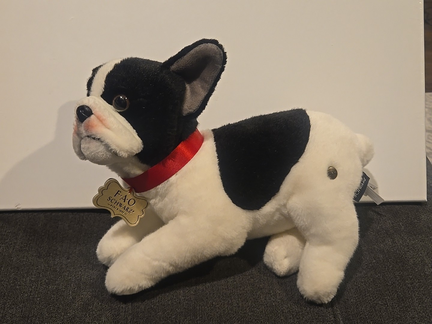 FAO Schwarz 12" Plush Puppy Dog Boston Terrier Stuffed Animal Clean See Pics!
