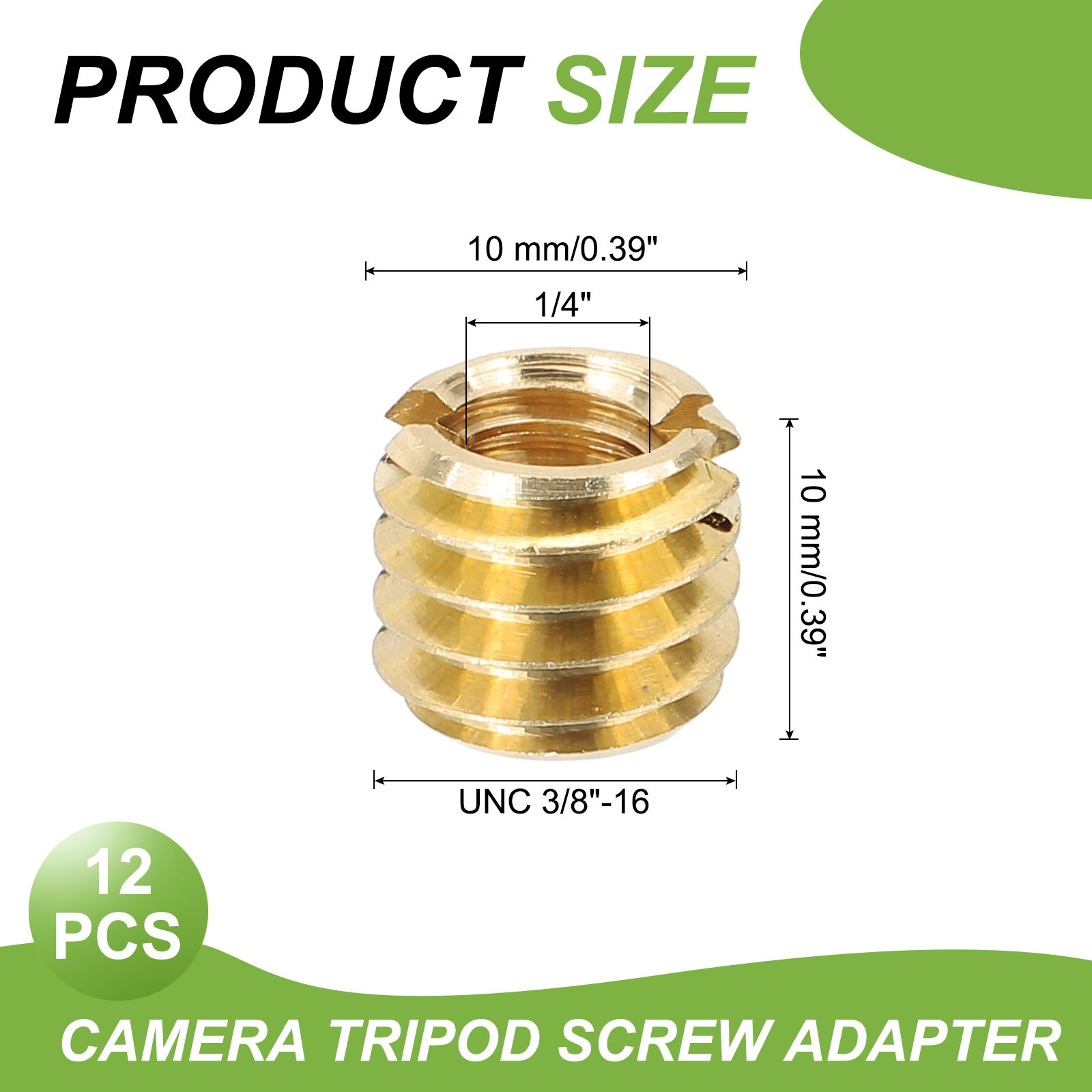 12 Pcs 1/4" Female to 3/8" Male Convert Screws Adapter Mount, Gold