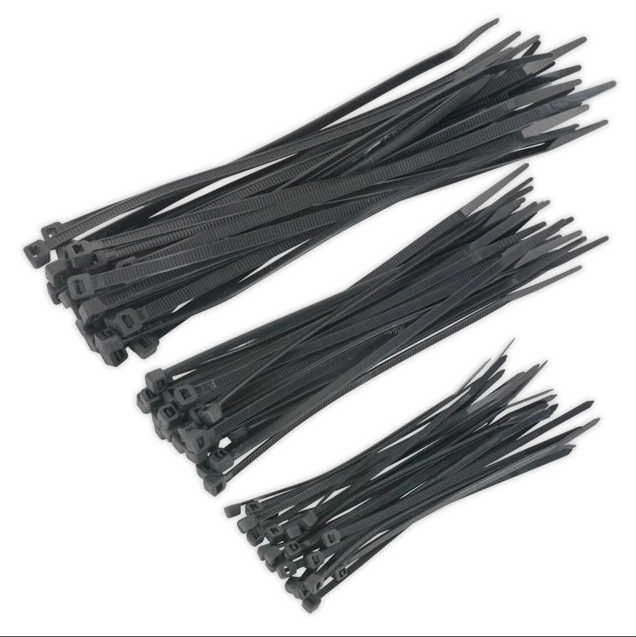 200-Pack Black Cable Ties | Assorted Sizes | Nylon Zip Ties for Wire & Cord USA