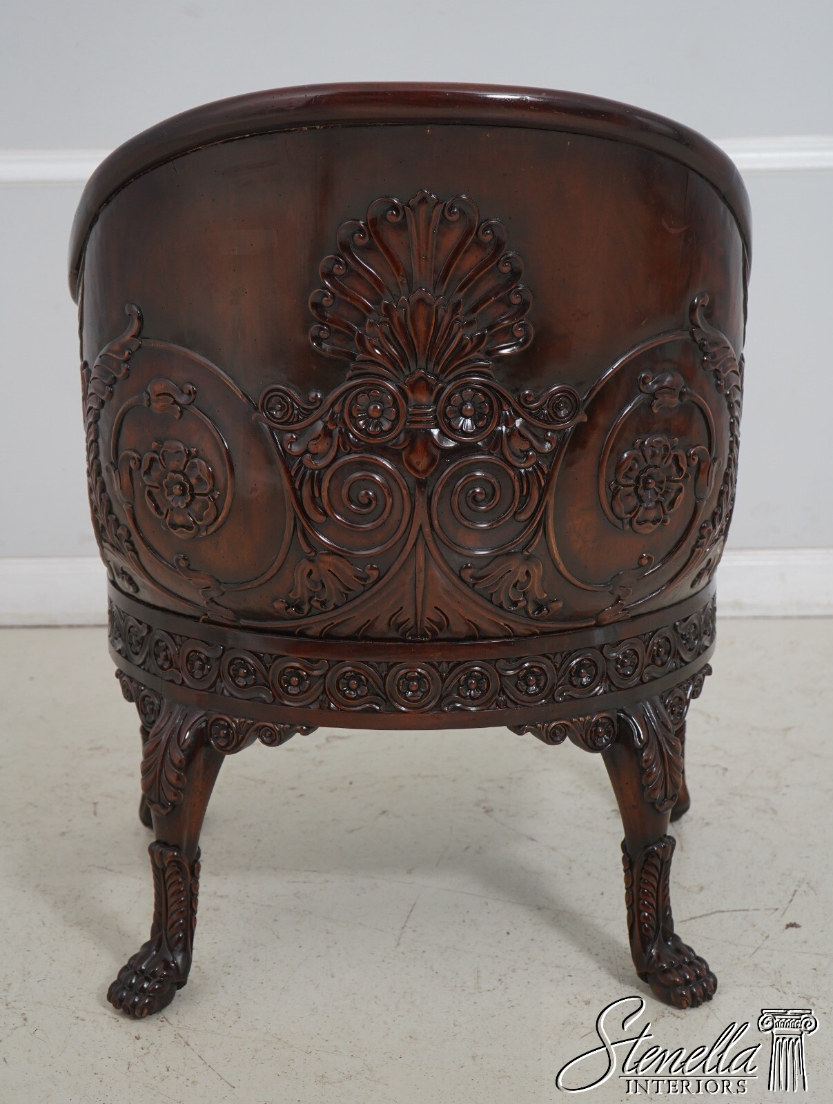 F62511EC: Monumental Ornately Carved Throne Chair w. Upholstered Seat