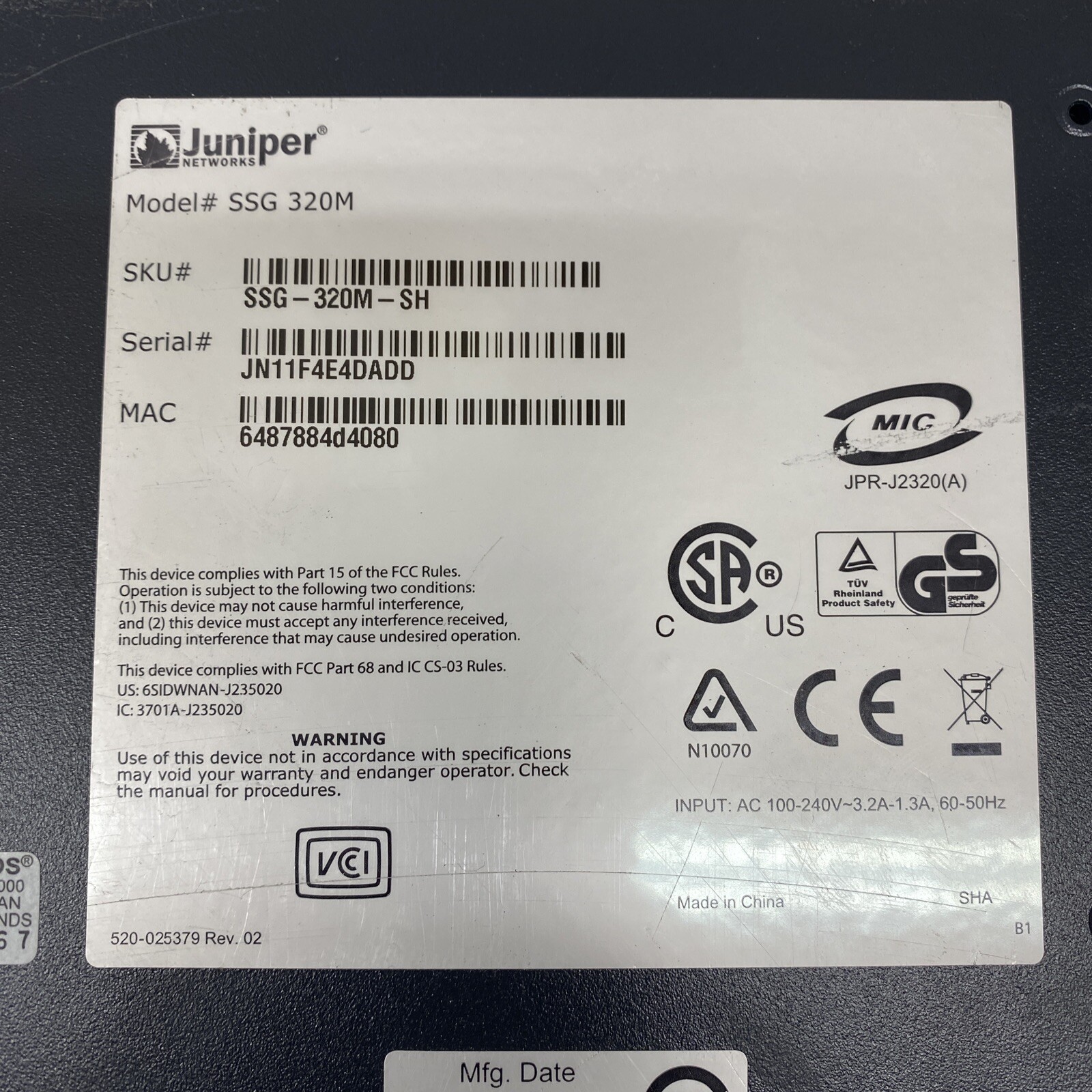 Juniper Networks SSG-320M-SH Secure Services Gateway