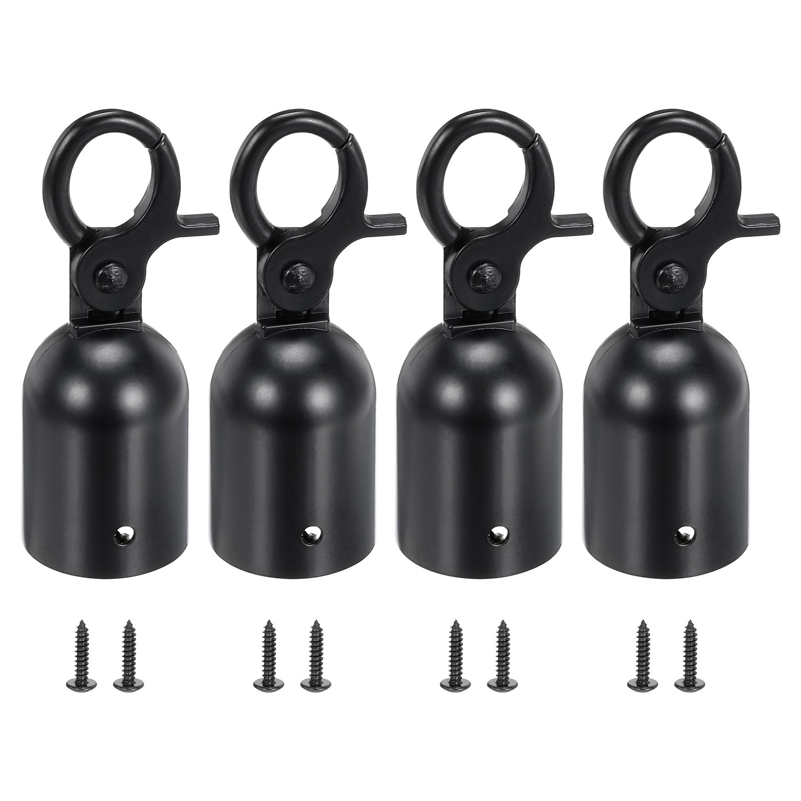 4Pcs 1.1"x3.2" Stanchion Rope End Cap Stopper Cord Barrier Rope Snap Hooks Black