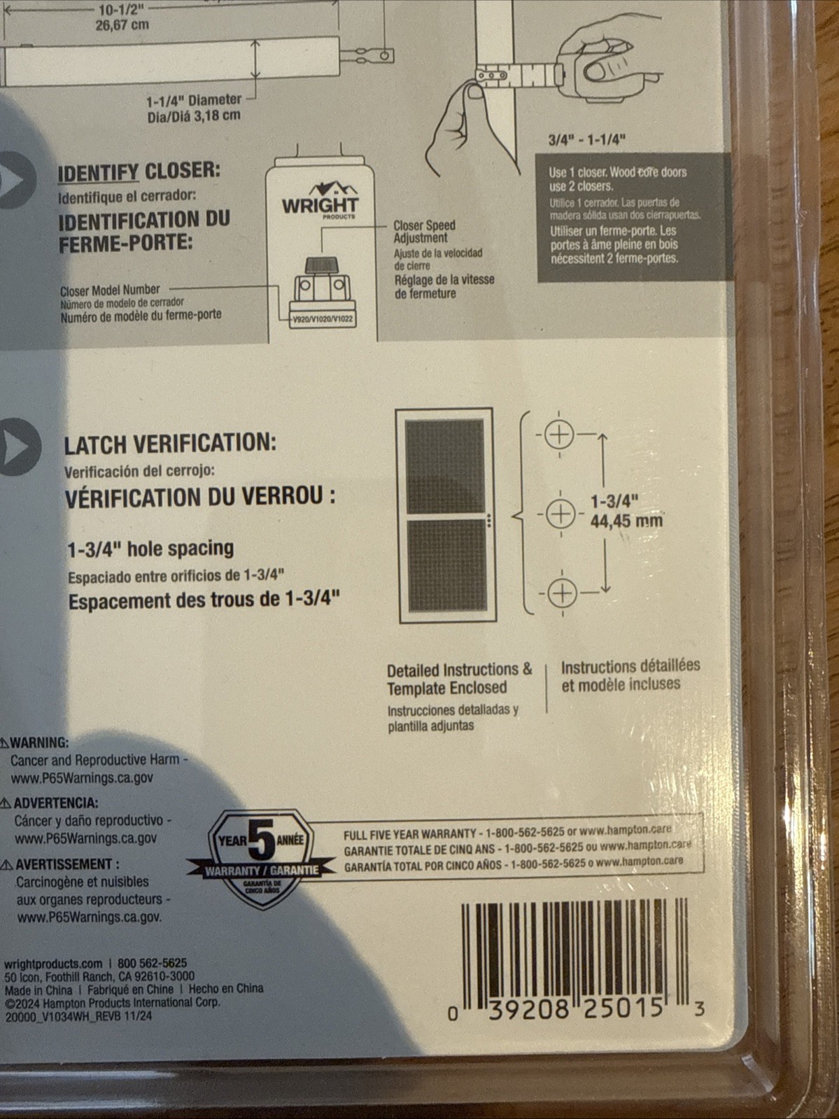 Door Closer And Latch Combo Kit , Wright , New