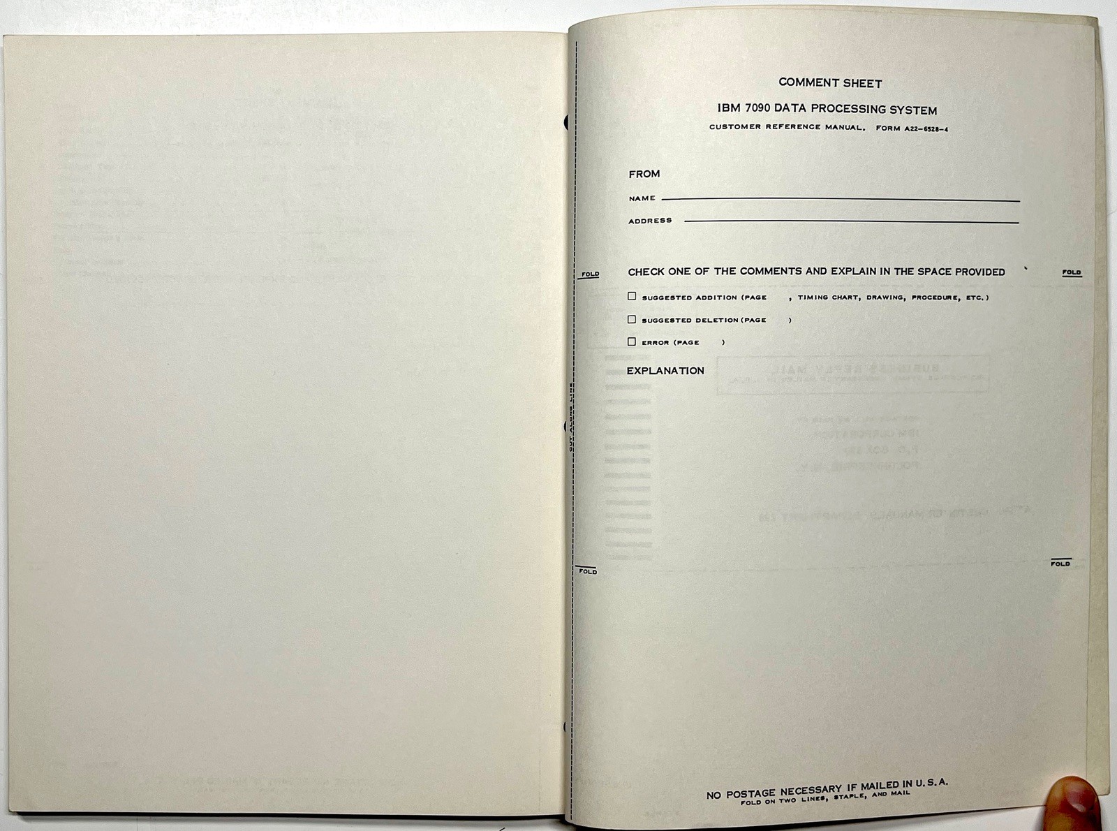 1962 IBM 7090 DATA PROCESSING SYSTEM REFERENCE MANUAL MAINFRAME COMPUTER