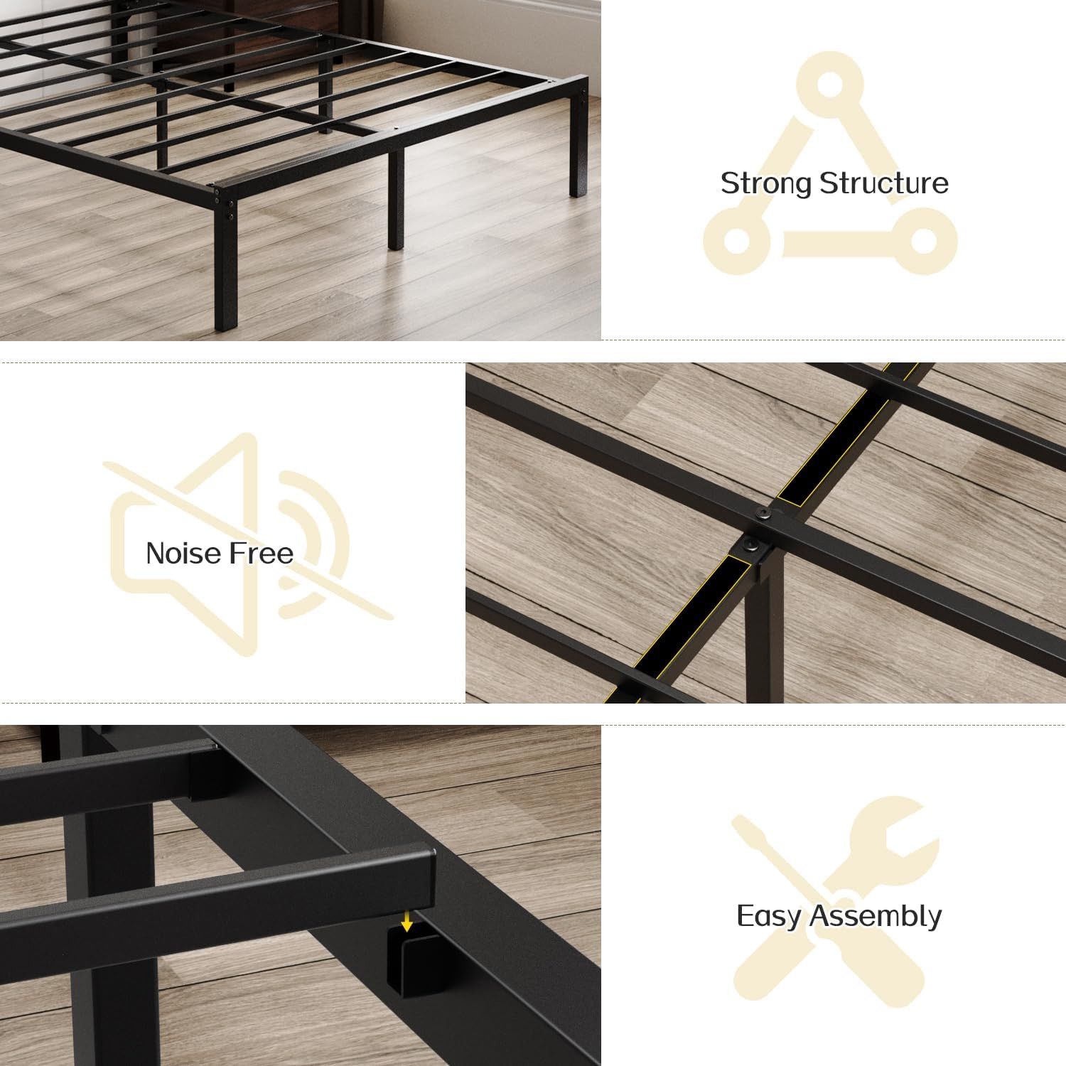Full Bed Frame with Headboard Metal Platform Bed Full Size with USB Charging Sta