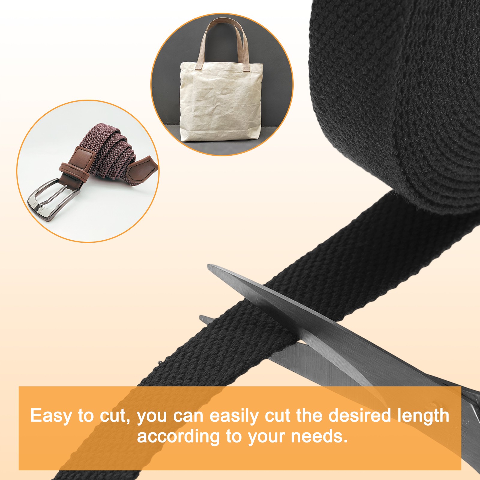 Cotton Webbing 0.8 Inch 11 Yard Polyester Cotton Webbing Strap Black